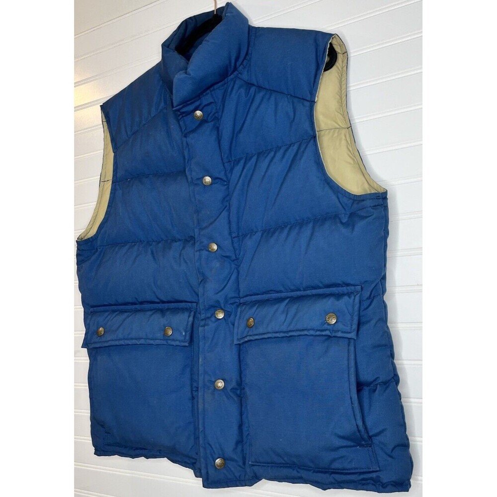Eddie Bauer Down Puffer Vest Large Vintage 80s Outdoors Hiking Mens Blue - Picture 3 of 16